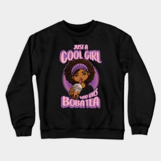 Kawaii Black Girl Anime Boba Tea Crewneck Sweatshirt